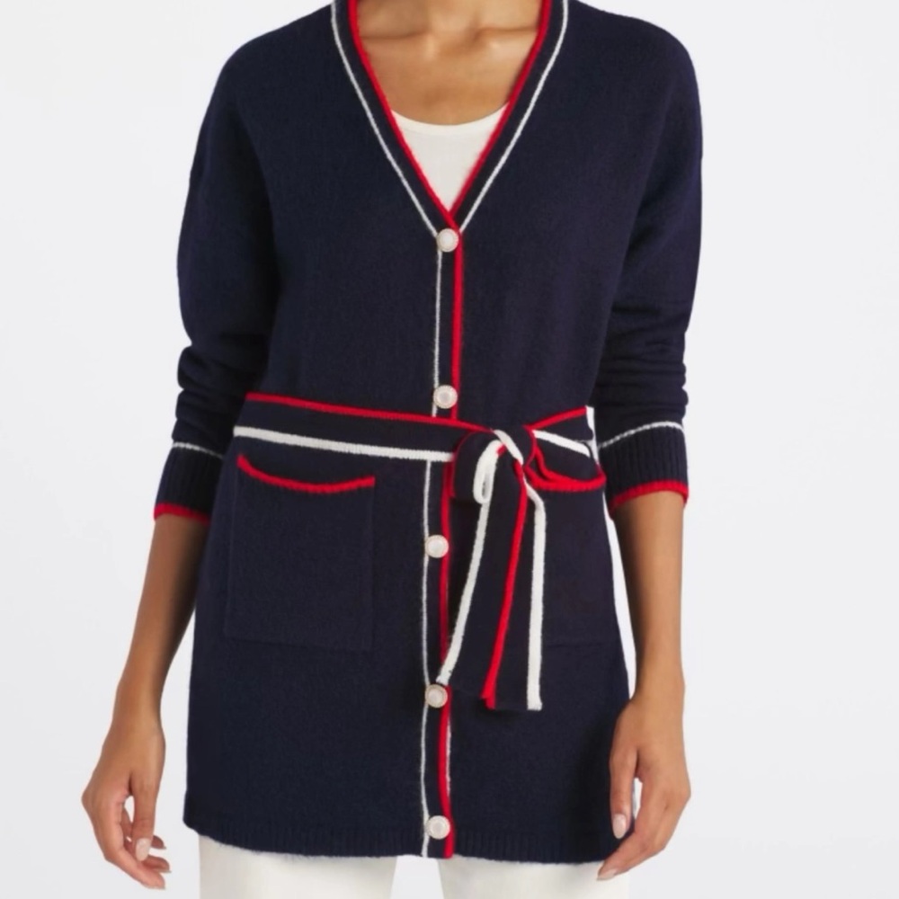 Vigross NWT classic button down cardigan w pearl‎ gold buttons ,belt size medium